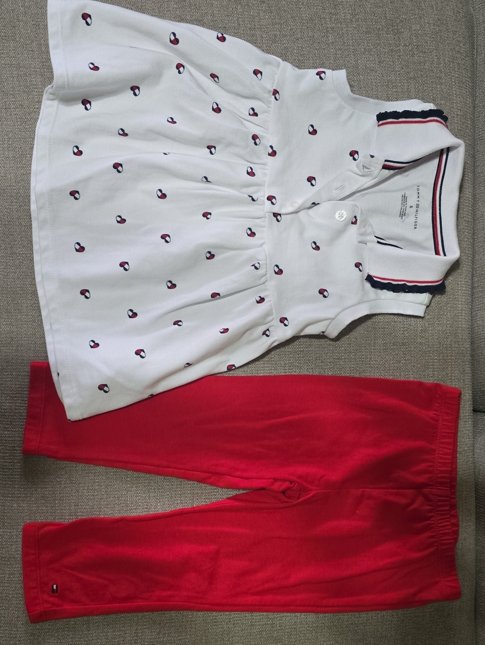 Tommy Hilfiger White Polo Shirt & Red Leggings Set